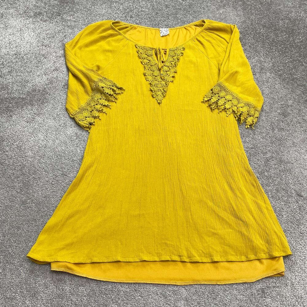 Naif Anthropologie Boho Crochet Midi Dress Womens 12 Mustard Yellow Lace Tassel